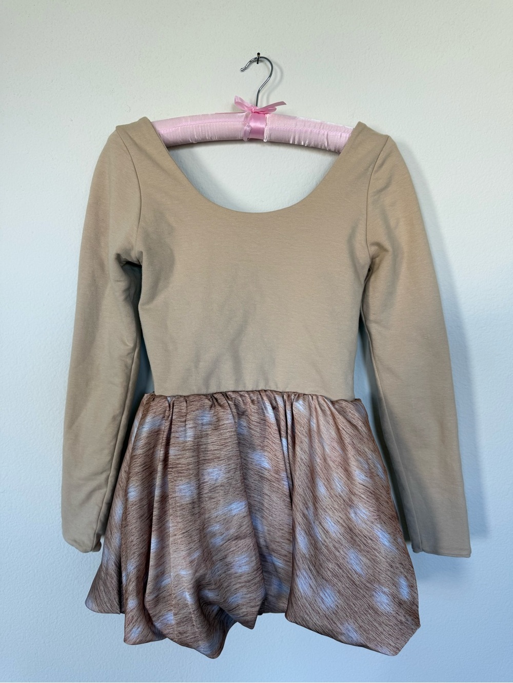 FETE Bambi Fawn Print Open Back Bow Mini Dress Size S NWOT
